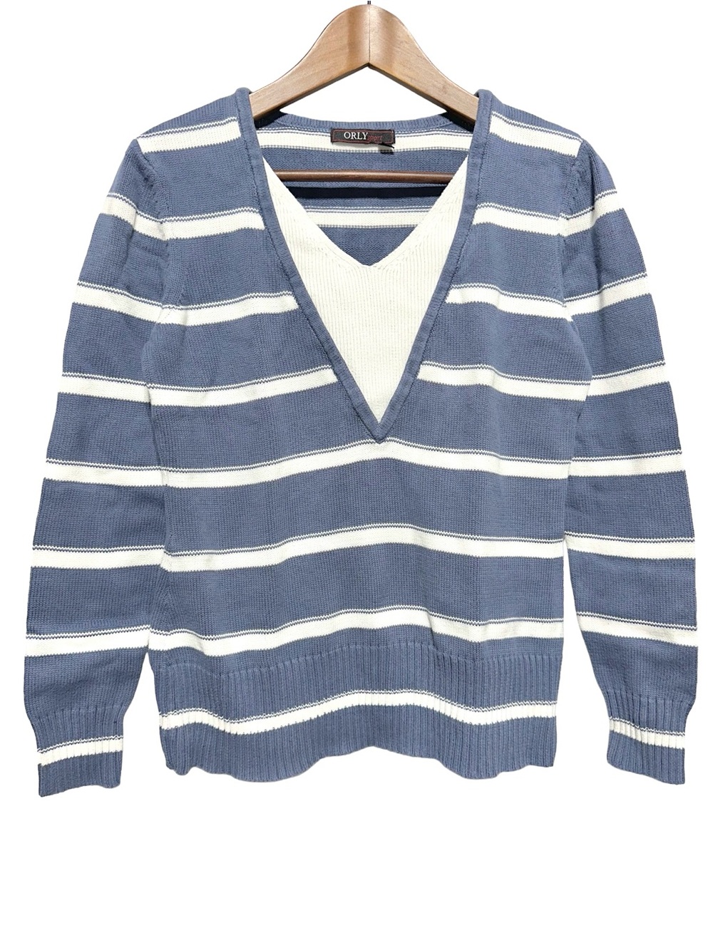 ORLY Sport Striped V Neck Sweater Coastal Preppy Clean Girl Nautical